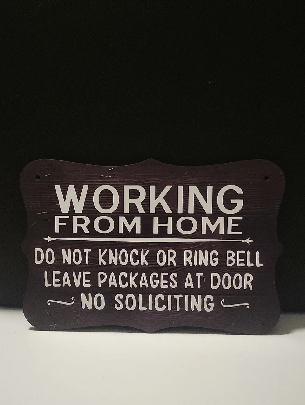 Working From Home Sign - Dark Brown Wall Plaque 12x8 Wood